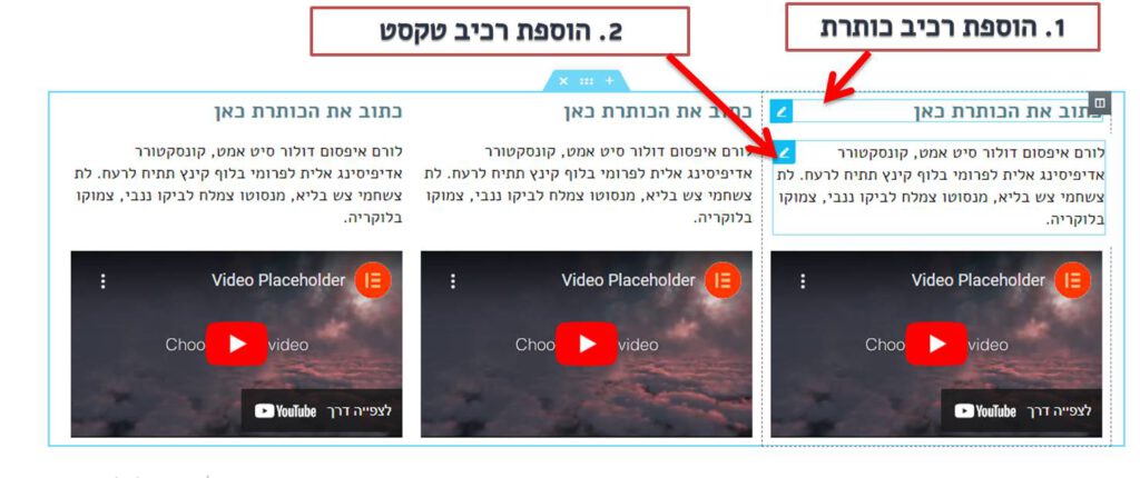 בניית אתר וורדפרס - הוספת כותרת וטקסט לגלריית וידאו - אלמנטור